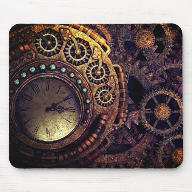 Steampunk Time Clock Gears Dark Mouse Mat (Front)