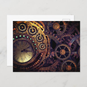 Steampunk Time Clock Gears Postcard