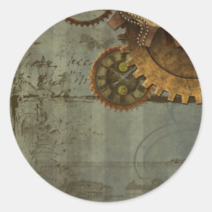 Steampunk Time Machine Classic Round Sticker
