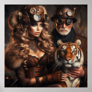 Steampunk -Time Machine Couple & Tiger 80 -3 Poster