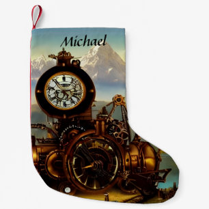 Steampunk Time Machine in Swiss Alps Personalised Small Christmas Stocking