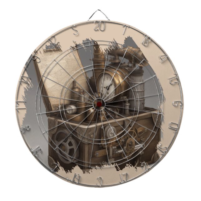 Steampunk Time Machine - Vintage Treasure Chest  Dartboard (Front)