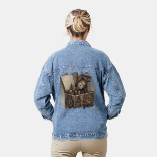 Steampunk Time Machine - Vintage Treasure Chest  Denim Jacket