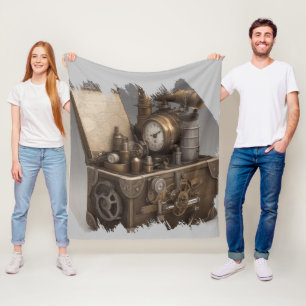 Steampunk Time Machine - Vintage Treasure Chest  Fleece Blanket