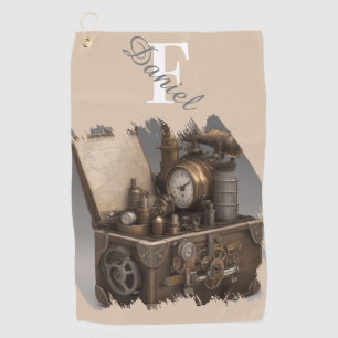 Steampunk Time Machine - Vintage Treasure Chest  Golf Towel