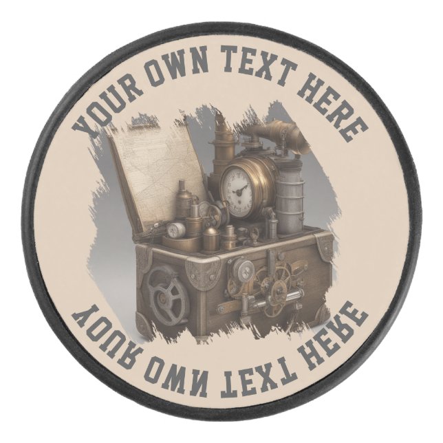 Steampunk Time Machine - Vintage Treasure Chest  Hockey Puck (Front)