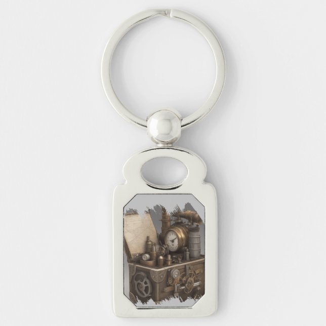 Steampunk Time Machine - Vintage Treasure Chest  Key Ring (Front)