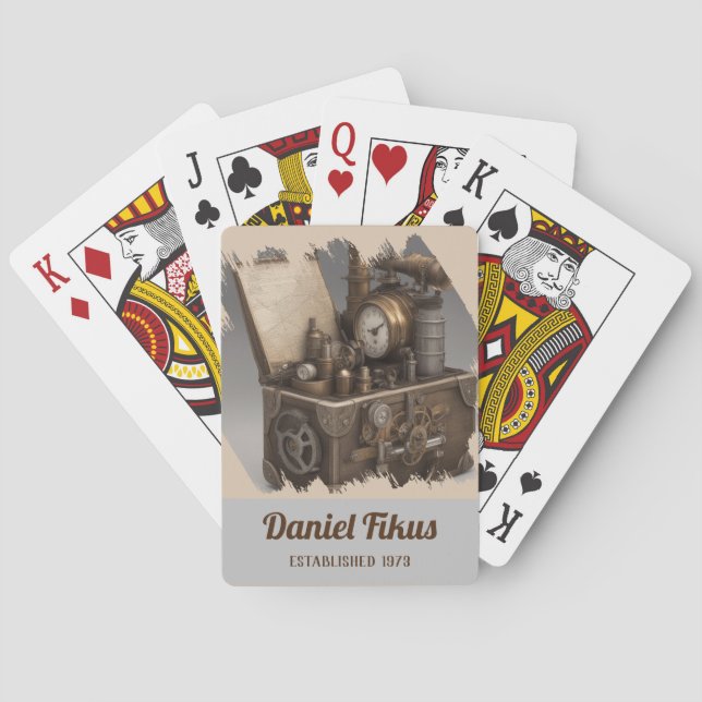 Steampunk Time Machine - Vintage Treasure Chest  Playing Cards (Back)