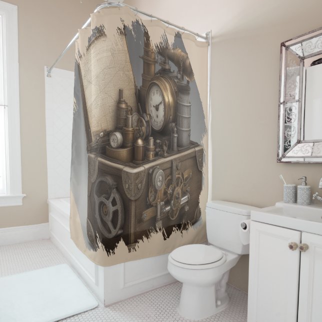 Steampunk Time Machine - Vintage Treasure Chest  Shower Curtain (In Situ)