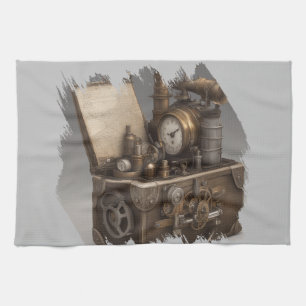 Steampunk Time Machine - Vintage Treasure Chest  Tea Towel