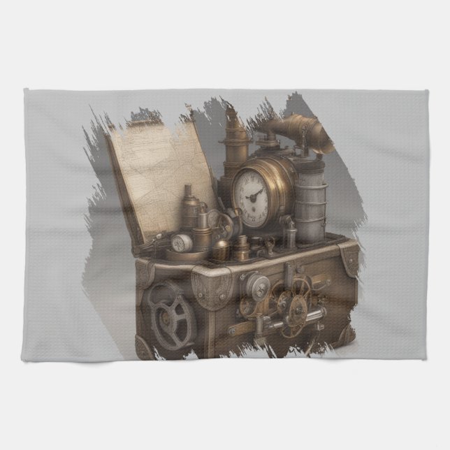 Steampunk Time Machine - Vintage Treasure Chest  Tea Towel (Horizontal)