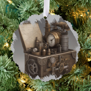 Steampunk Time Machine - Vintage Treasure Chest  Tree Decoration Card