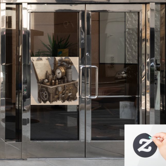 Steampunk Time Machine - Vintage Treasure Chest  Window Cling (Office Door)