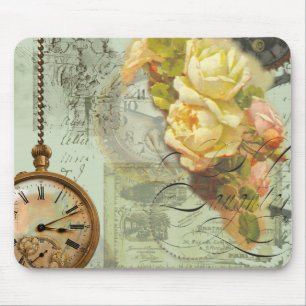 Steampunk Time & Yellow Roses Mouse Mat