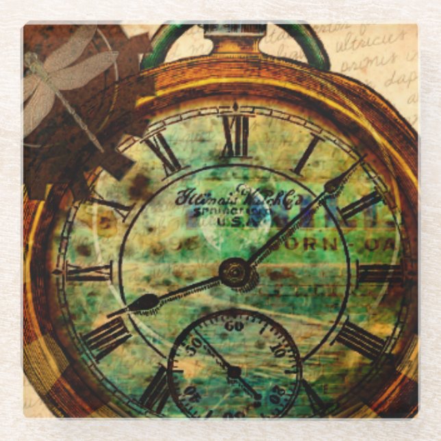 Steampunk Timepiece Glass Coaster (Front)