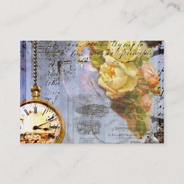 Steampunk Timepiece Yellow Roses Business Cards (Front)
