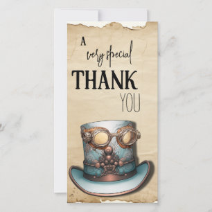 Steampunk Top Hat and Goggles   Aqua and Copper Thank You Card