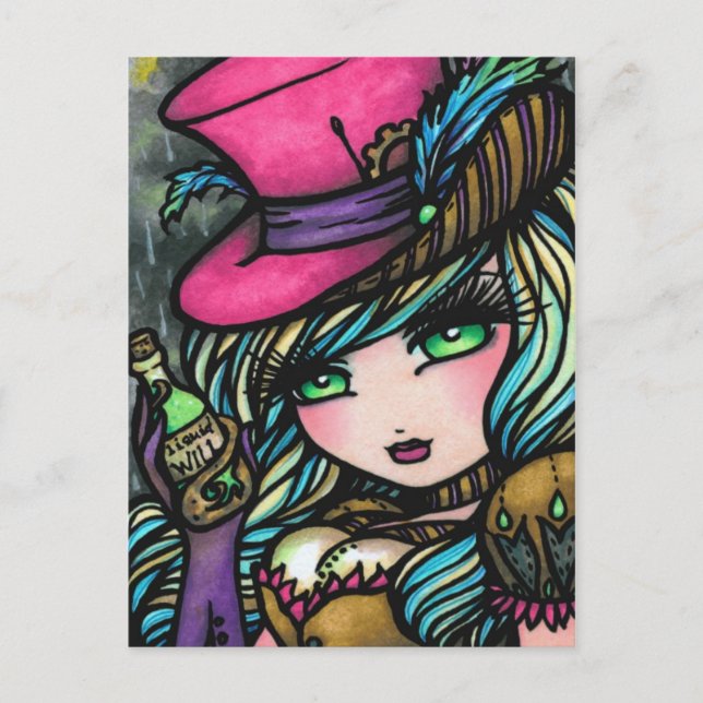 Steampunk Top Hat Potion Fairy Fantasy Art Girl Postcard (Front)