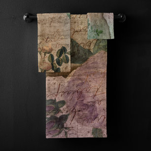 Steampunk Torn Rose Vintage Distressed Ephemera Bath Towel Set