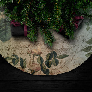 Steampunk Torn Rose   Vintage Distressed Ephemera Brushed Polyester Tree Skirt