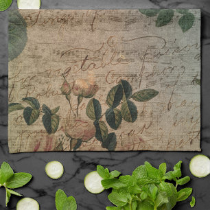 Steampunk Torn Rose   Vintage Distressed Ephemera Tea Towel