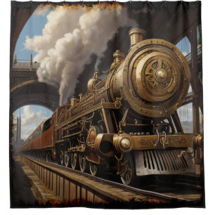 Steampunk Train and Victorian Bridge Shower Curtain
