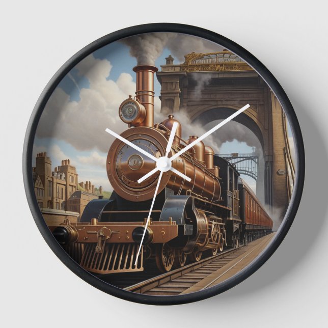 Steampunk Train Leaving London Clock (Front)