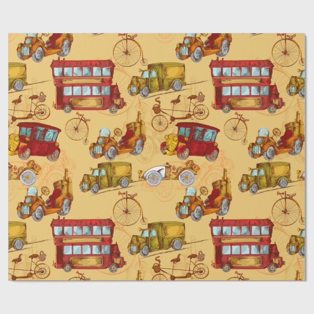 Steampunk transportation pattern wrapping paper (Flat)