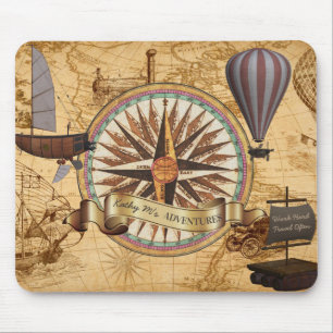 Steampunk Travel Antique Map Compass Adventure Mouse Mat