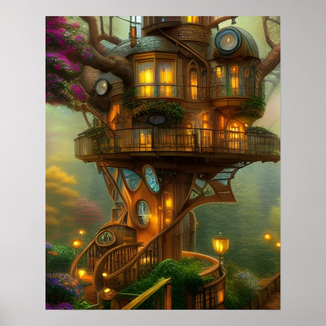 Steampunk Treehouse Observatory Poster (Front)