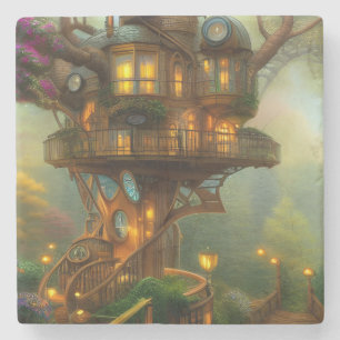 Steampunk Treehouse Observatory  Stone Coaster