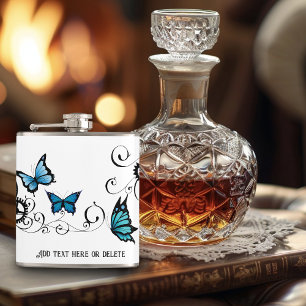 Steampunk Tribal Blue Butterflies Gear Swirl Hip Flask