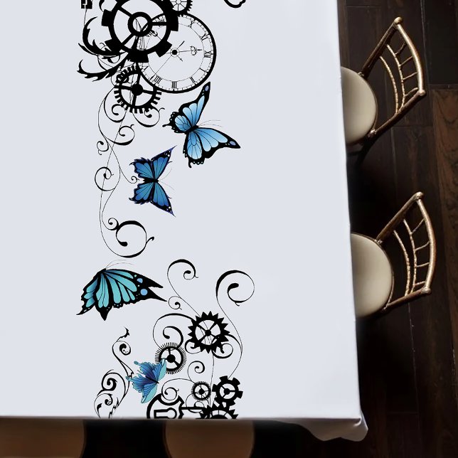 Steampunk Tribal Blue Butterflies Tablecloth (Creator Uploaded)