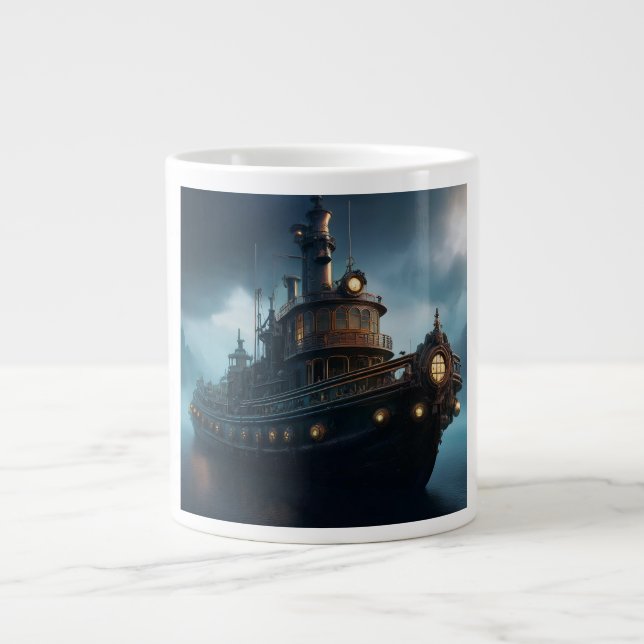 Steampunk Tug Boat Large Coffee Mug (Front)