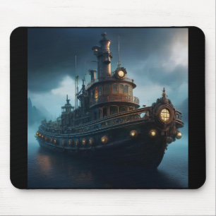 Steampunk Tugboat On A Cloudy Day Mousepad