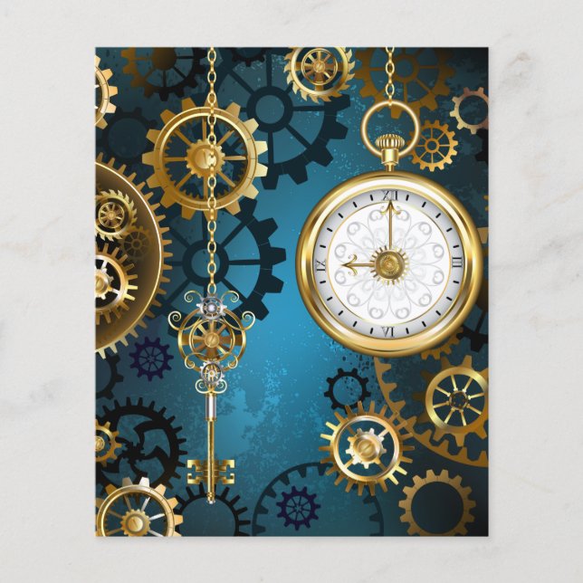 Steampunk turquoise Background with Gears (Front)