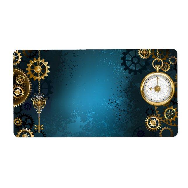 Steampunk turquoise Background with Gears (Front)