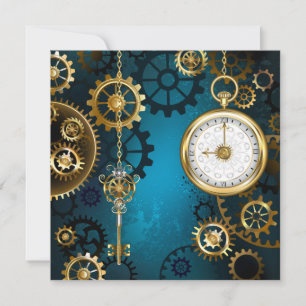 Steampunk turquoise Background with Gears Announcement