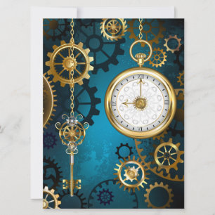 Steampunk turquoise Background with Gears Announcement
