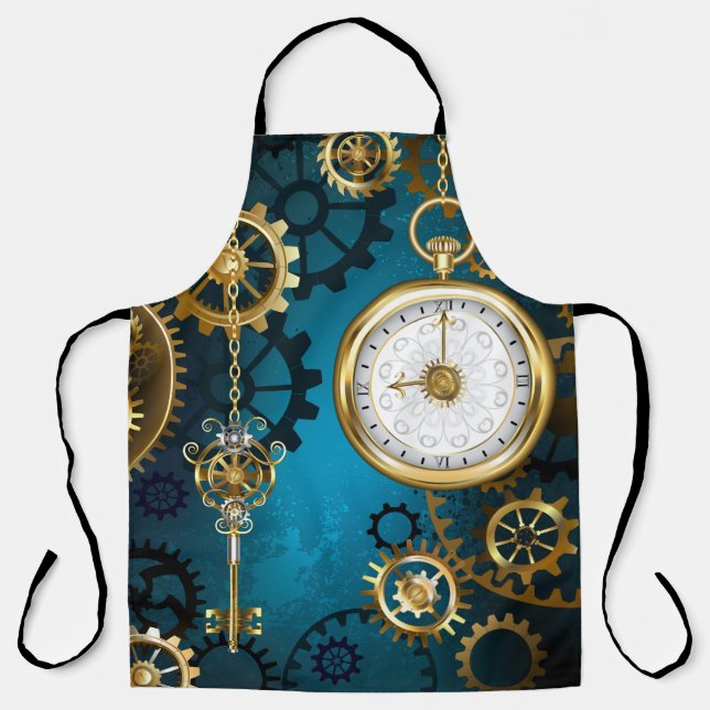 Steampunk turquoise Background with Gears Apron (Front)