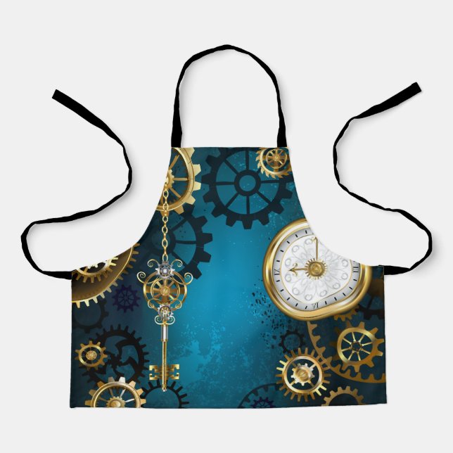 Steampunk turquoise Background with Gears Apron (Front)