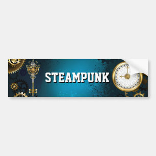 Steampunk turquoise Background with Gears Bumper Sticker