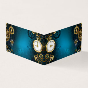 Steampunk turquoise Background with Gears Business Card