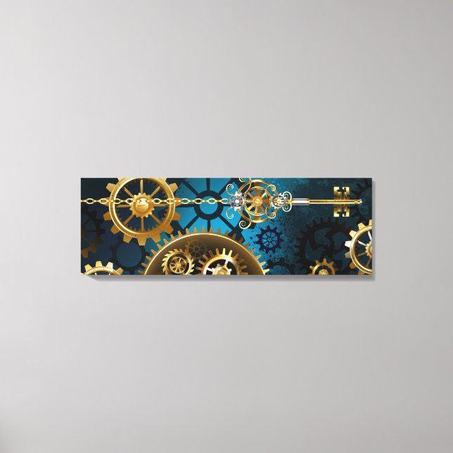 Steampunk turquoise Background with Gears Canvas Print (Front)