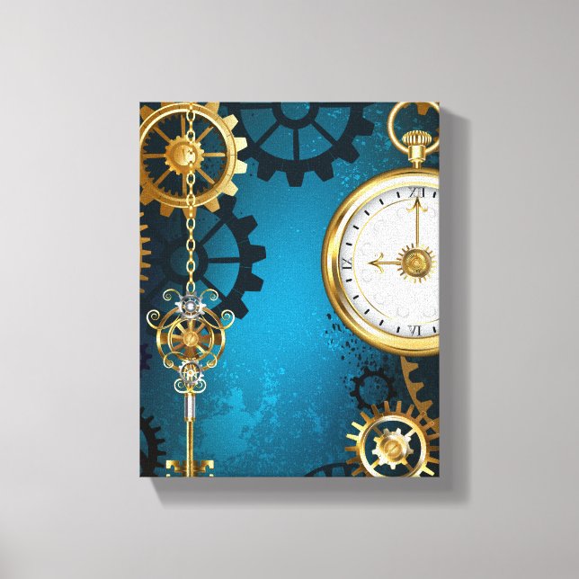 Steampunk turquoise Background with Gears Canvas Print (Front)
