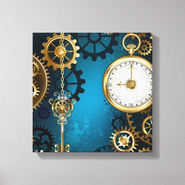 Steampunk turquoise Background with Gears Canvas Print (Front)