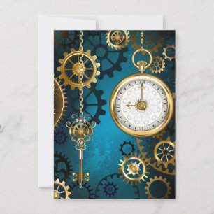 Steampunk turquoise Background with Gears Card