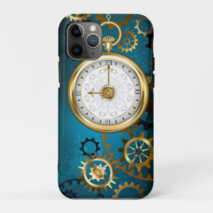 Steampunk turquoise Background with Gears iPhone 11 Pro Case
