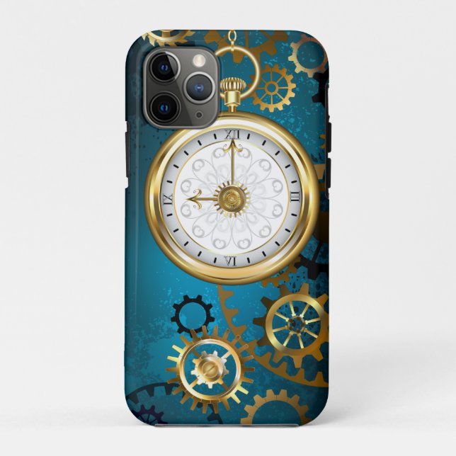 Steampunk turquoise Background with Gears Case-Mate iPhone Case (Back)