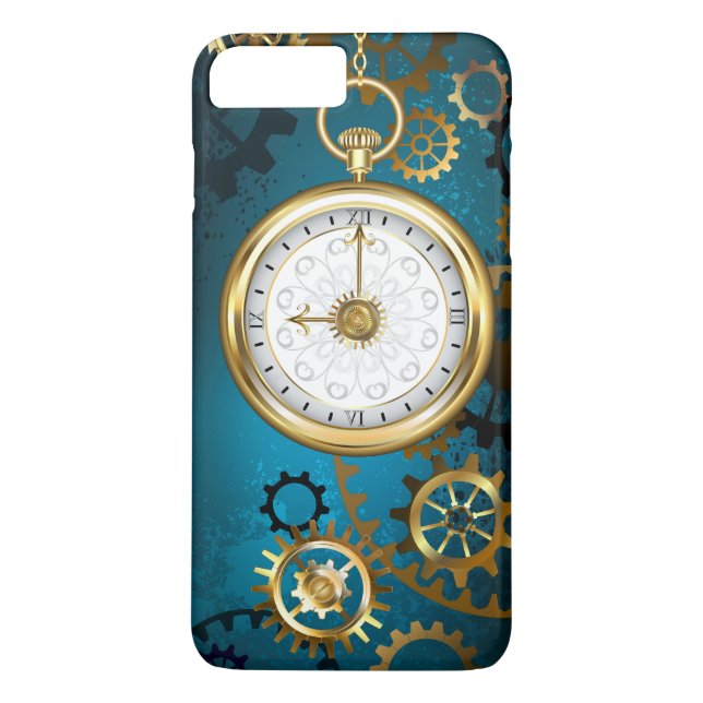 Steampunk turquoise Background with Gears Case-Mate iPhone Case (Back)